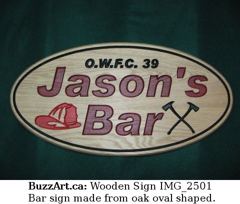 Bar sign made from oak oval shaped.